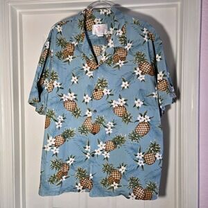Hawaii Hangover Vintage Cotton‎ Mens Shirt 3XL Blue Floral Pineapple USA
